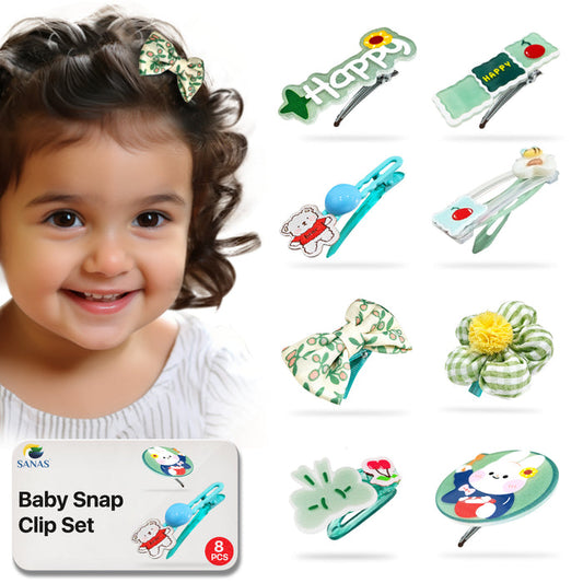 SANAS green floral hair barrettes for girls 8 pcs