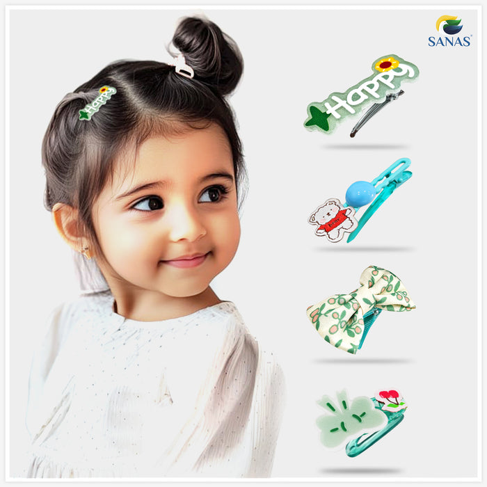 Green baby floral barrette hair pins 8 pcs