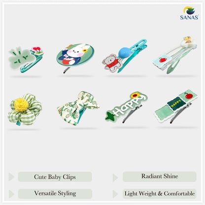 green floral hair barrettes for girls