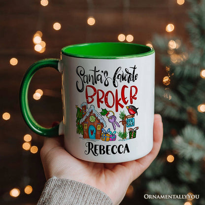 Santa's Favorite Broker Personalized Mug, Real Estate Agent Gift with Custom Name Personalized Ceramic Mug OrnamentallyYou