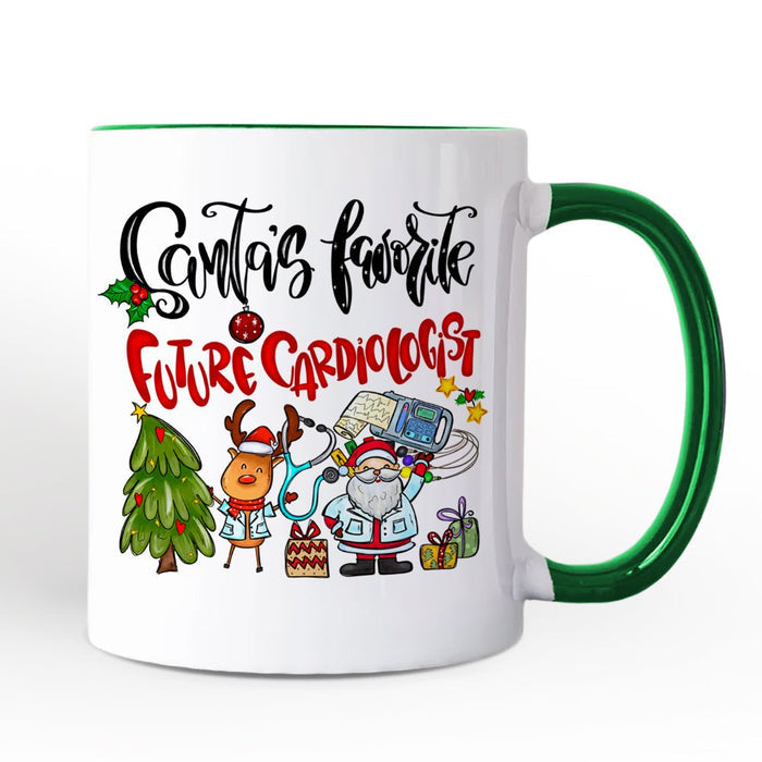 Santa's Favorite Future Cardiologist Personalized Mug, Medical Student Gift with Custom Name Personalized Ceramic Mug OrnamentallyYou Green Handle Non-Custom