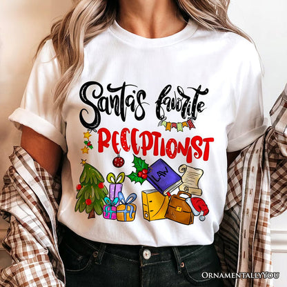 Santa’s Favorite Receptionist T-Shirt, Merry Christmas Front Desk Tee T-Shirts OrnamentallyYou