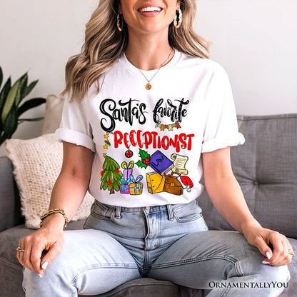 Santa’s Favorite Receptionist T-Shirt, Merry Christmas Front Desk Tee T-Shirts OrnamentallyYou