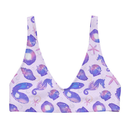 Sea Princess kawaii padded bikini top in purple with seahorses and starfish