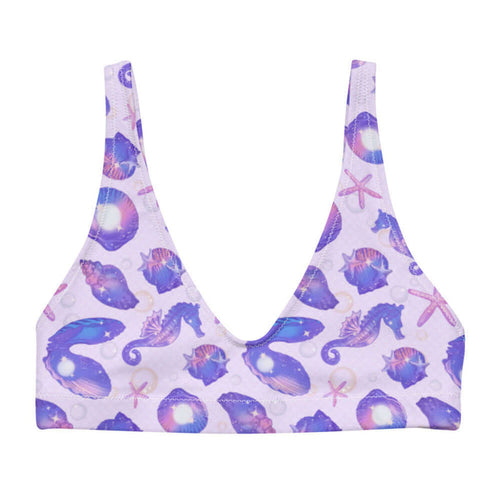 Sea Princess kawaii padded bikini top in purple with seahorses and starfish