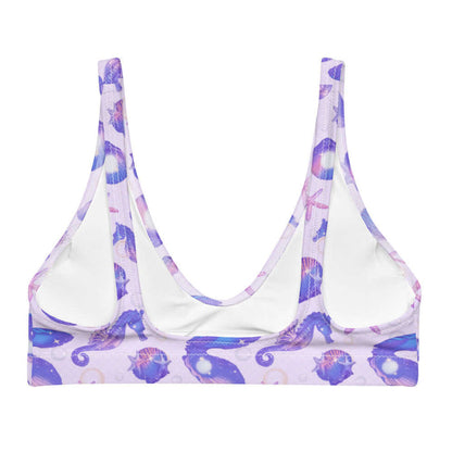 Sea Princess kawaii padded bikini top with conch shells and scallop shells in pastel blue, pink and purple