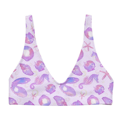 Sea Princess kawaii padded bikini top with starfish and pearl oyster shells in pastel blue, pink and purple