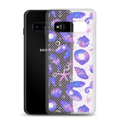 Sea Princess kawaii Samsung clear phone case with scallop shells and oyster shells on a clear shell