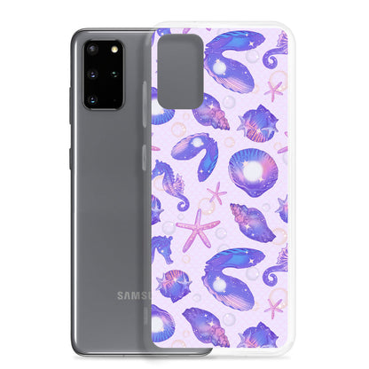 Stylish Sea Princess Samsung® Clear Case featuring seashells and sparkles, perfect for protecting your device in style.