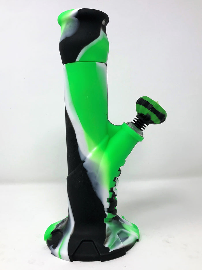 Silicone 10.5" Straight Bong Detachable Mouth Piece Silicone w/Quartz Bowl