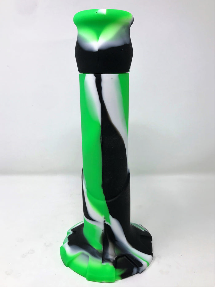 Silicone 10.5" Straight Bong Detachable Mouth Piece Silicone w/Quartz Bowl