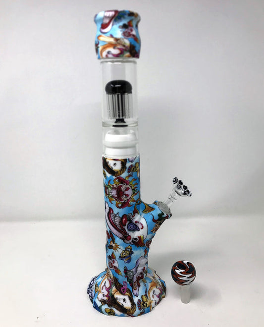 Silicone Detachable Straight 15" Bong Glass 10 Arm Tree Perc 2 - 14mm Bowls
