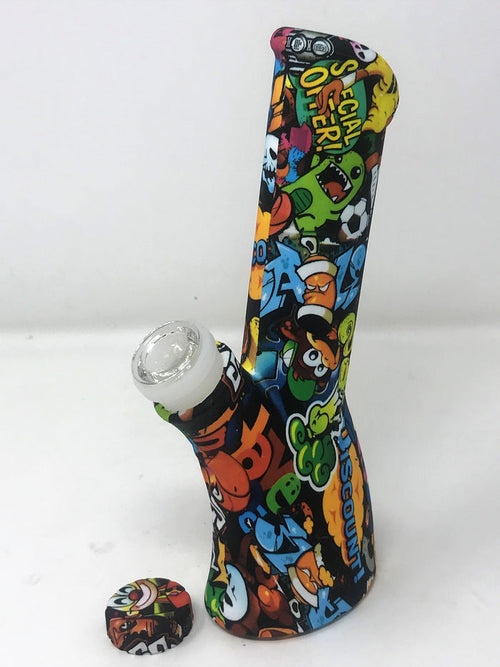 Silicone Detachable Unbreakable 8.5" Bong w/Glass Screen Bowl Cartoon Design