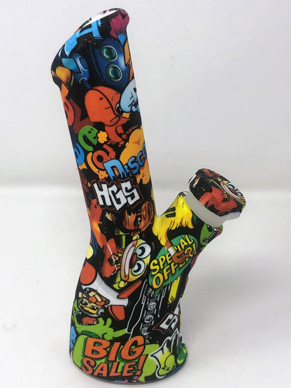 Silicone Detachable Unbreakable 8.5" Bong w/Glass Screen Bowl Cartoon Design