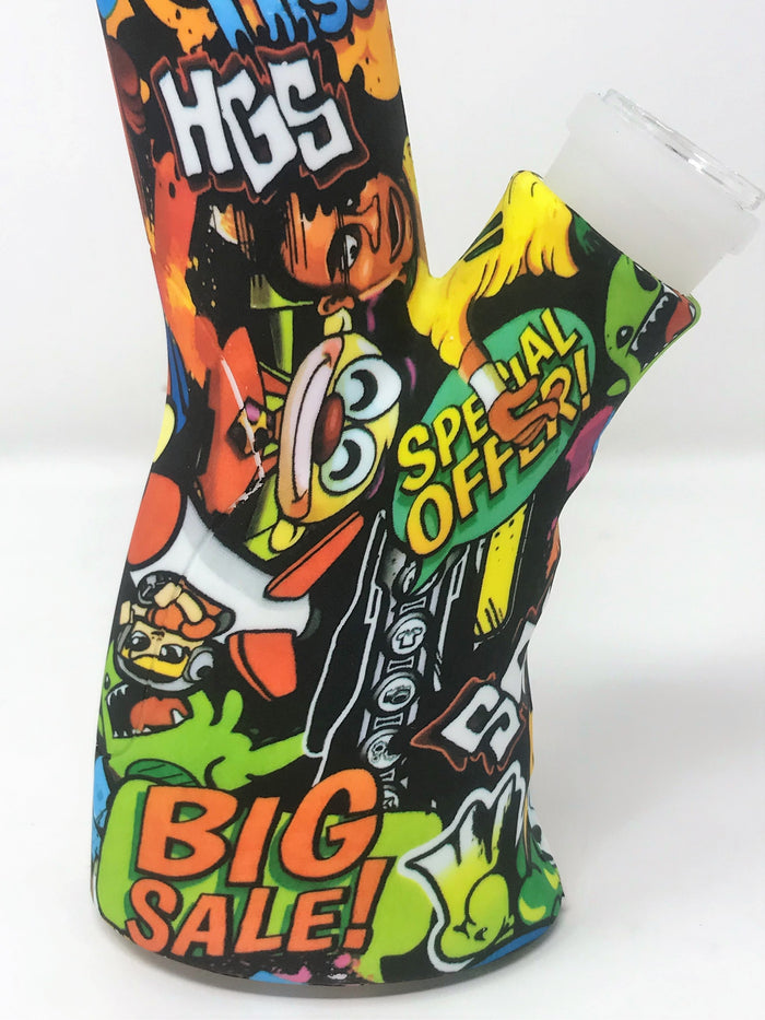 Silicone Detachable Unbreakable 8.5" Bong w/Glass Screen Bowl Cartoon Design