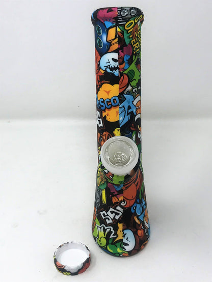 Silicone Detachable Unbreakable 8.5" Bong w/Glass Screen Bowl Cartoon Design