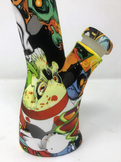 Silicone Detachable Unbreakable 8.5" Bong w/Glass Screen Bowl Fire Grinch Design