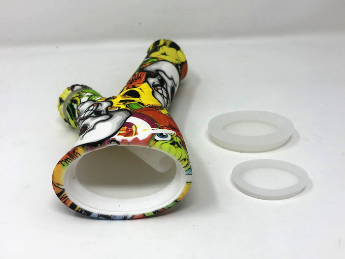 Silicone Detachable Unbreakable 8.5" Bong w/Glass Screen Bowl Fire Grinch Design