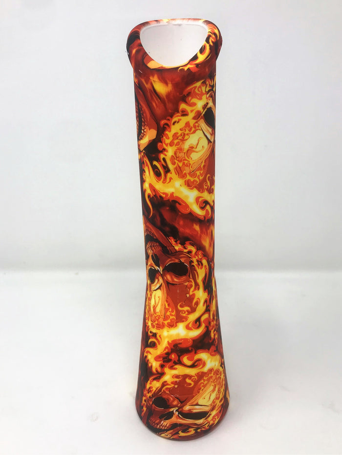 Silicone Detachable Unbreakable 8.5" Bong w/Glass Screen Bowl Fire Skull Design