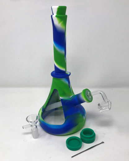 Silicone & Glass 10" Beaker Hybrid Bong Quartz Banger Tool Silicone Cont. Bowl