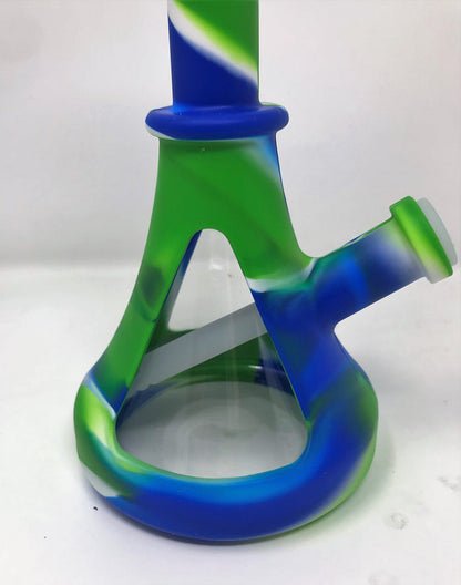 Silicone & Glass 10" Beaker Hybrid Bong Quartz Banger Tool Silicone Cont. Bowl