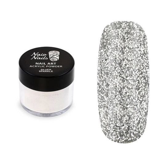 Silver Sparkle Glitter Acrylic Powder - 12g   Naio Nails