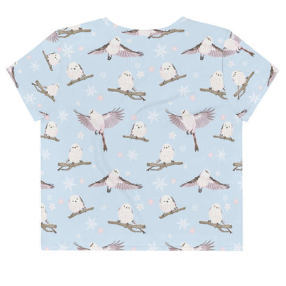 Snow Bird kawaii crop top in sky blue with blushing pink cheeks and cherry blossoms