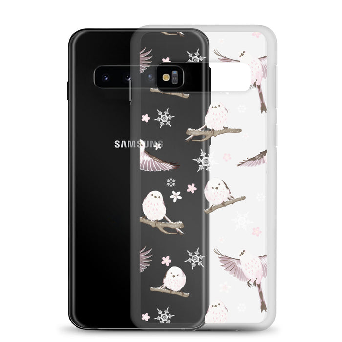 Snow Bird kawaii phone case with mid-flight birds and falling snow