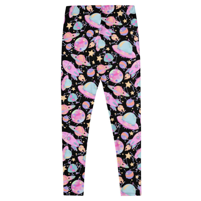 Space kawaii leggings in lavender with mint aliens and crescent moons