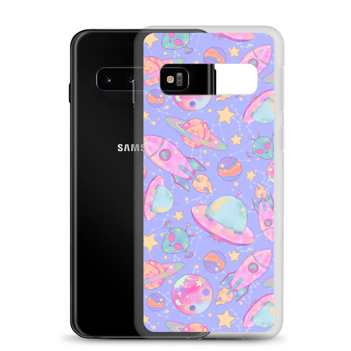 Sleek Space Samsung® Clear Case featuring vibrant space print, designed to protect your phone stylishly.