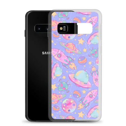 Sleek Space Samsung® Clear Case featuring vibrant space print, designed to protect your phone stylishly.