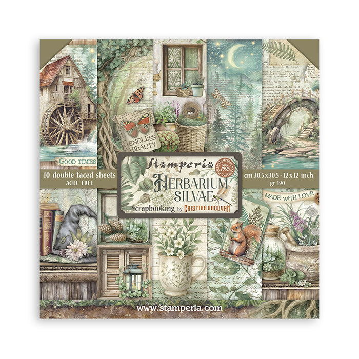 Stamperia - 12X12 Paper Pad - Herbarium Silvae. 10 sheets. Available at Embellish Away located in Bowmanville Ontario Canada.