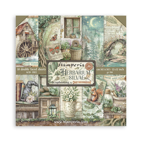 Stamperia - 12X12 Paper Pad - Herbarium Silvae. 10 sheets. Available at Embellish Away located in Bowmanville Ontario Canada.