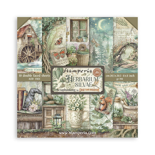 Stamperia - 8X8 Paper Pad - Herbarium Silvae. 10 sheets. Available at Embellish Away located in Bowmanville Ontario Canada.