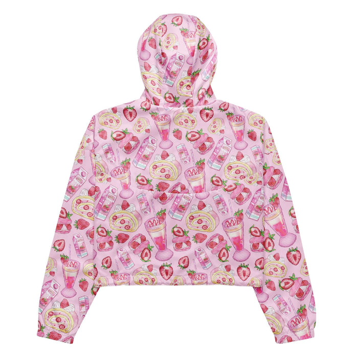 Pink kawaii Strawberry cropped windbreaker with strawberry milkshakes and macarons
