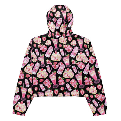 Pink kawaii Strawberry cropped windbreaker with roll cakes and macarons
