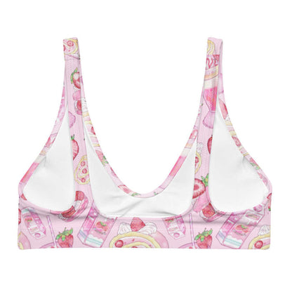 Pink kawaii Strawberry bikini top with milkshakes and macarons