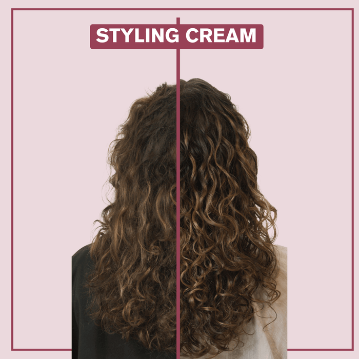 Side by side before and after picture of a model who used Alcove Hair Styling Cream 250 ml