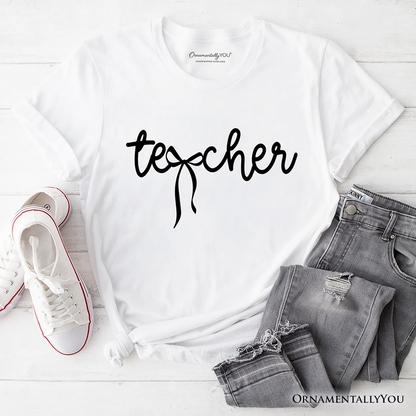 Teacher Coquette Bow T-Shirt, Minimalist Back to School Tee