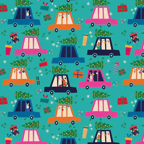 Teal Modern Holiday Beep Beep- Fat Quarter