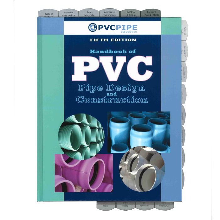 The Handbook of PVC Pipe Design and Construction 5th Edition cover with images of various PVC pipe fittings and sections