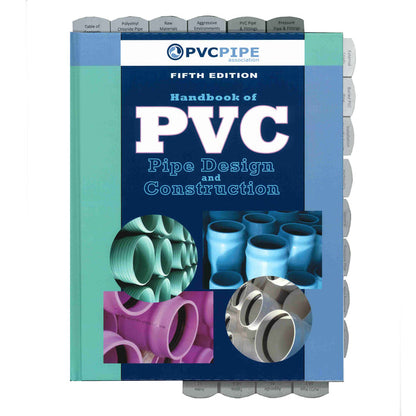 The Handbook of PVC Pipe Design and Construction 5th Edition cover with images of various PVC pipe fittings and sections
