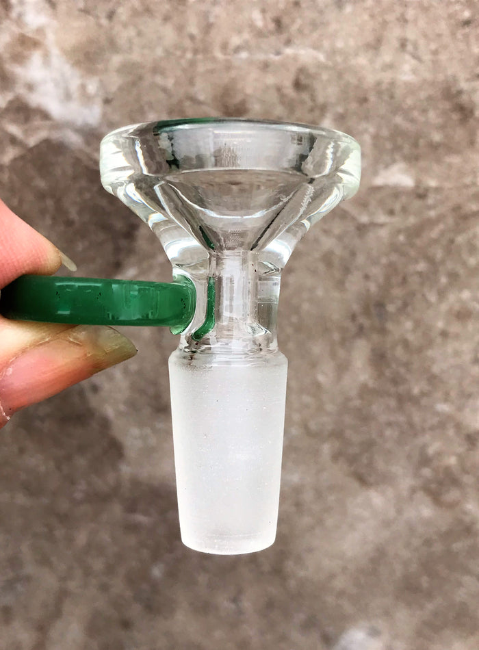 Thick Clear Glass 14mm Male Herb Slide Bowl with Jade Disc Handle (2 Pack)