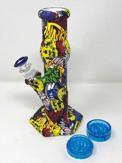 Thick Silicone Detachable Unbreakable Bong Graphics Plastic Grinder Slide Bowl