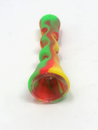 Thick Silicone & Glass Tube Chillum One Hitter 3.25" Hand Pipe