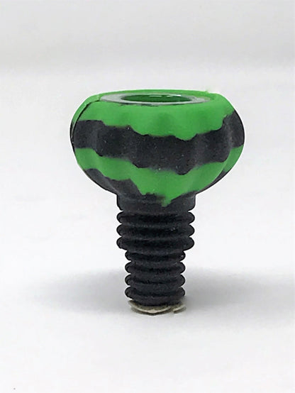 Thick Silicone Herb Bowl 14mm/18mm Dual Use with Glass Screened Bowl - Black n' Lime