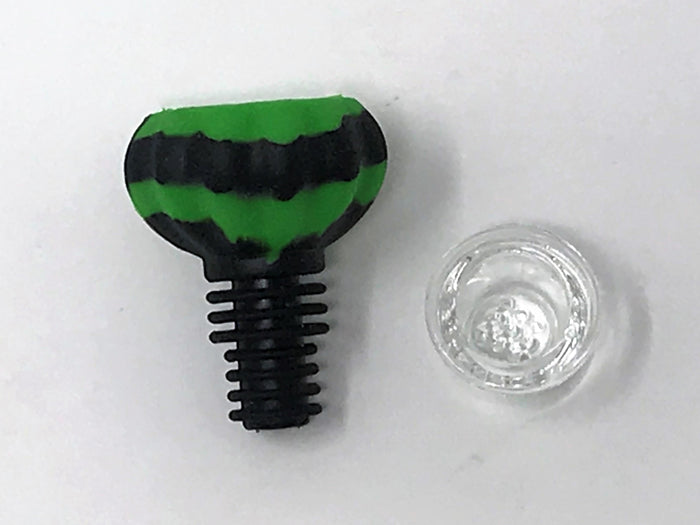 Thick Silicone Herb Bowl 14mm/18mm Dual Use with Glass Screened Bowl - Black n' Lime