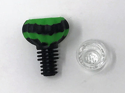 Thick Silicone Herb Bowl 14mm/18mm Dual Use with Glass Screened Bowl - Black n' Lime