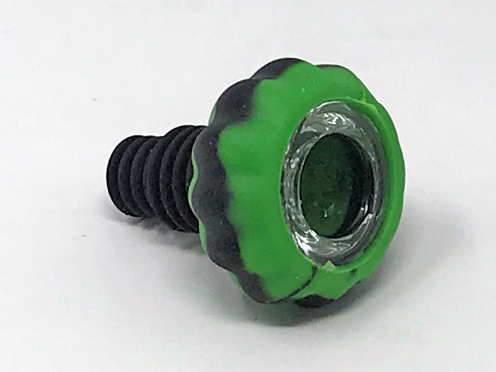 Thick Silicone Herb Bowl 14mm/18mm Dual Use with Glass Screened Bowl - Black n' Lime