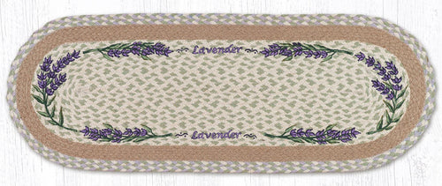 Table Runner with lavender border design made from braided jute.